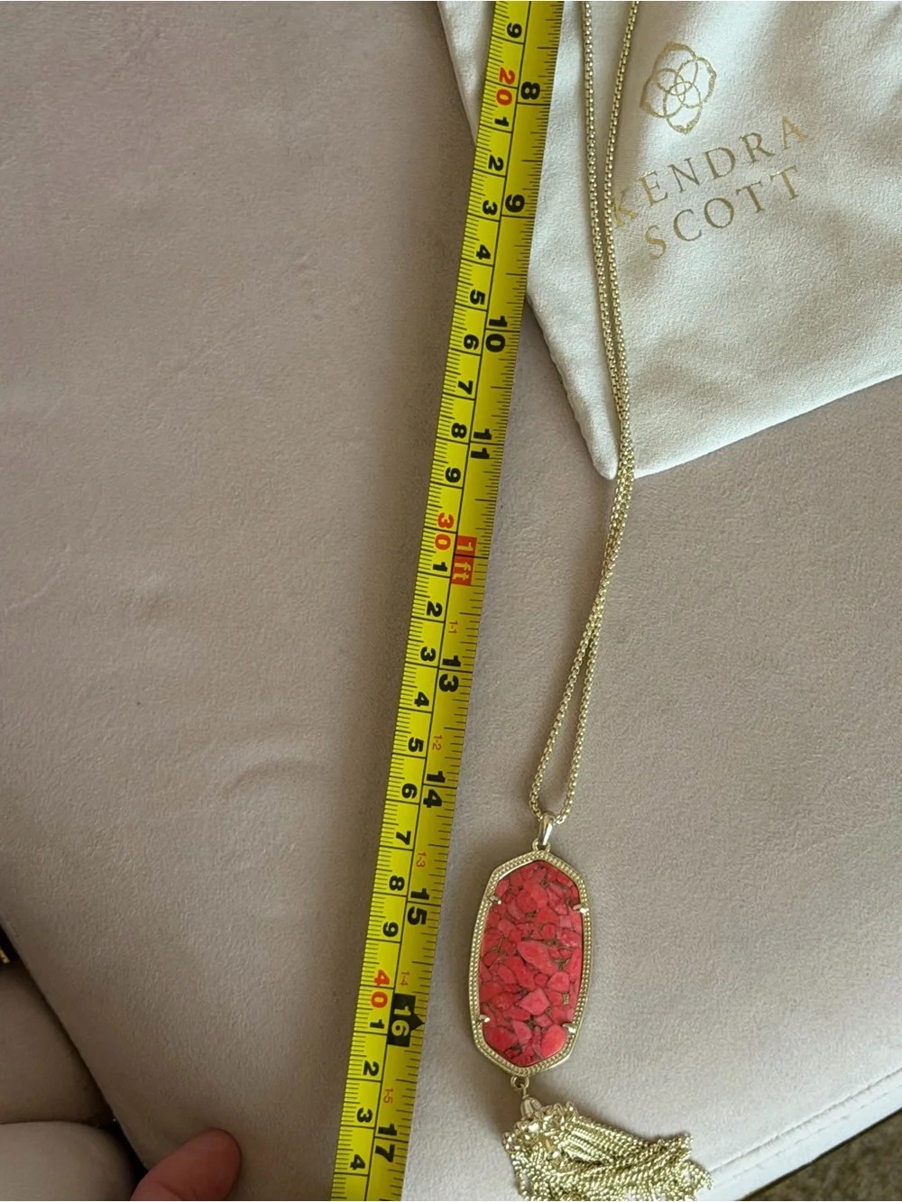 Kendra Scott Rayne Gold Long Tassel Necklace – Red/Coral Composite Stone